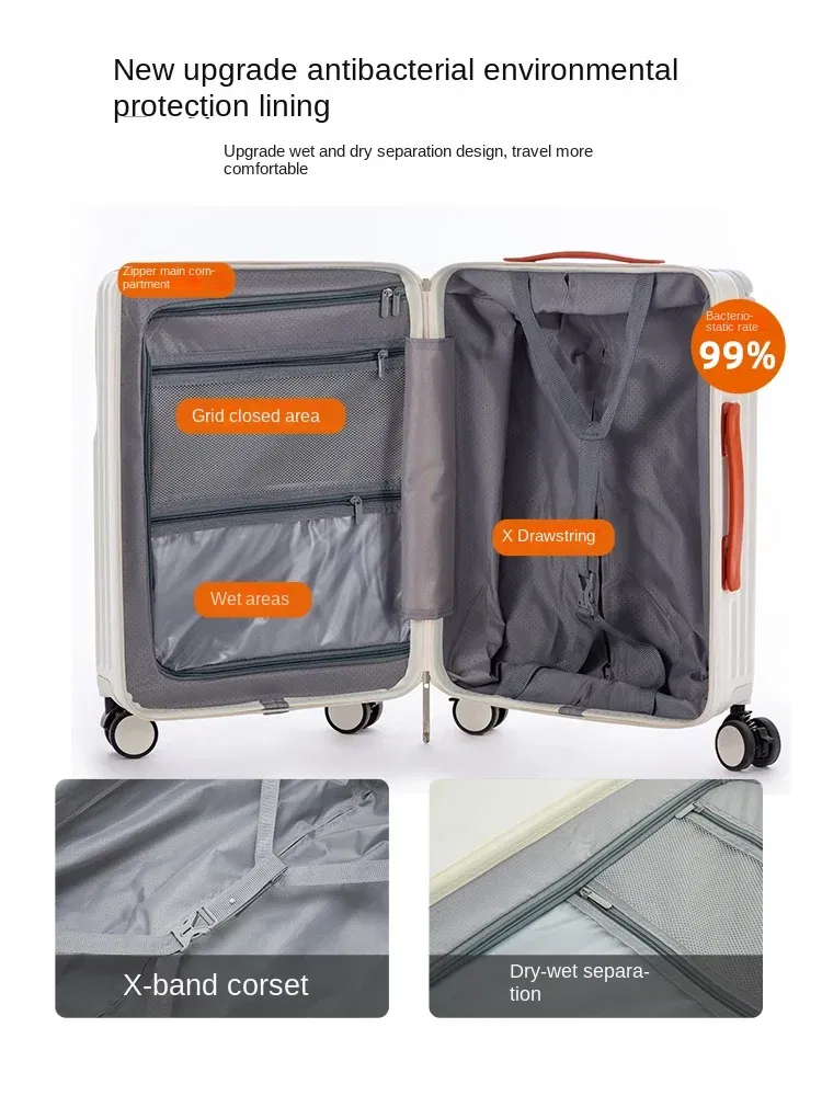 Color: SKY BLUE, Luggage Size: 24Inches 600mm - Wide Pull Rod Suitcase 2024 New Universal Wheel Small Lightweight Boarding Luggage 20 inch Password Lock Travel Case