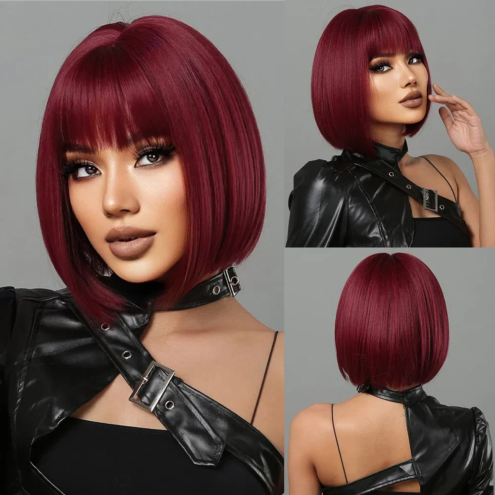 Color: P8/613, Stretched Length: 12inches - Bob Black Synthetic Wigs Straight Cosplay Short Daily Natural Looking Hair Wig with Bangs Heat Resistant Fiber for Women Afro