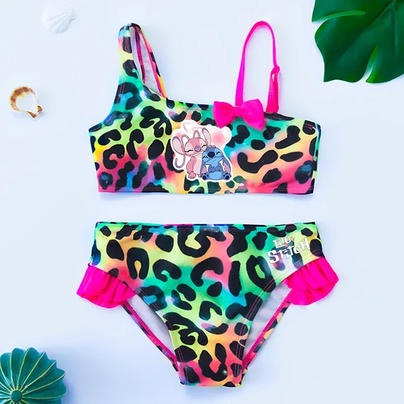 Color: SKY BLUE, Size: XXS - Lilo Stitch Gilrs Bow Bikini Set Trendy Two-Piece Swimsuits for Summer Stylish Beachwear Pool Fashion Bathing Suits 3-12Y