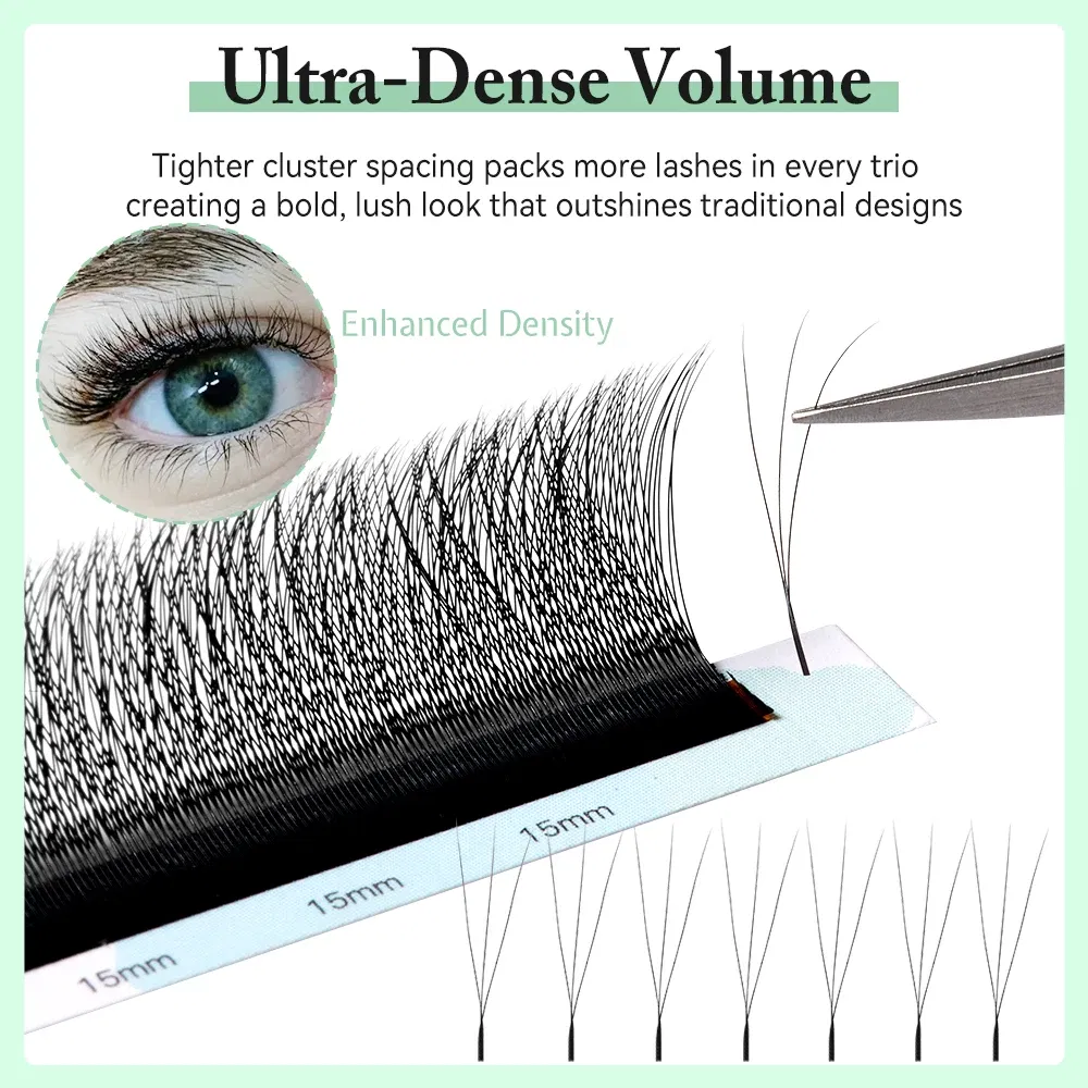 Curl: LU, Thickness: 0.10mm, Length: 12mm - Yelix Smaller Opening 3D Lashes Narrow 3D W Shape Eyelash Extension Premade Volume Fan Lashes Natural Soft Eyelash