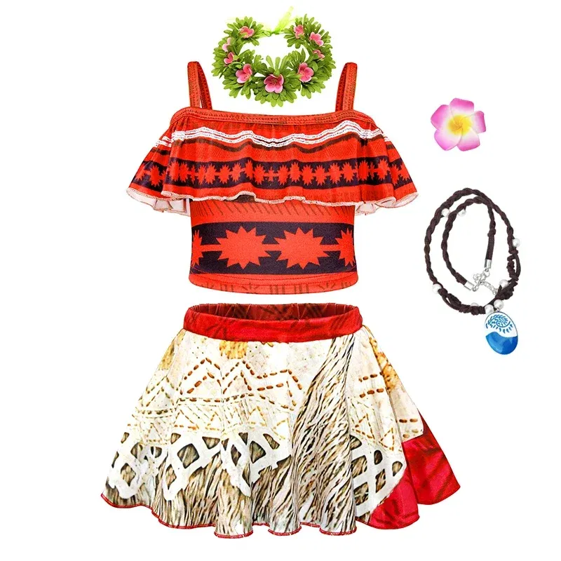 Color: Blue, Kid Size: 12M - Moana 2 Swimsuit Summer Holiday Beach Girls Two-piece Bikini Toddler Adventure Outfit Pool Party Vaiana Fancy Dress Up