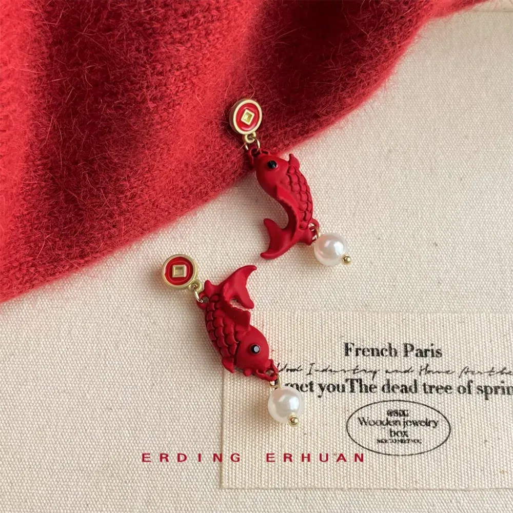 Metal Color: Hot Stamping - Chinese Style New Year Earrings Heart God of Wealth Snake Year Drop Earring Tassels Ear Decor 2025 Women Earrings Women