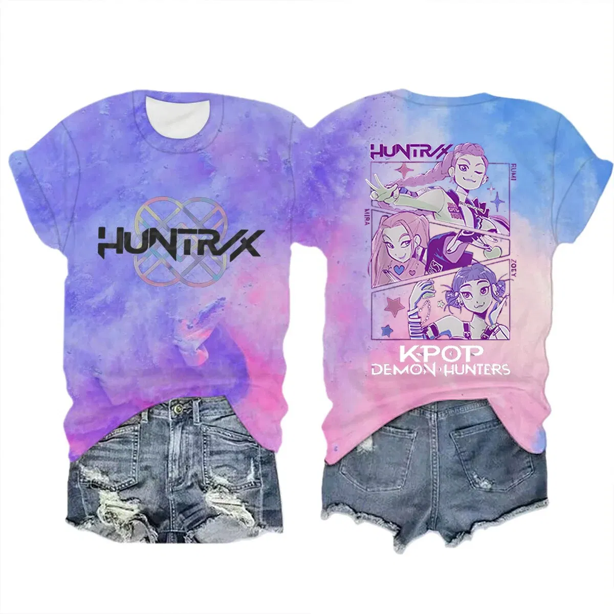 Color: Pink, Size: S - Movie Characters T-shirt Tops Tie-dye Men's Women's Clothing Round Neck Short Sleeve T-shirt Street Style T-shirts