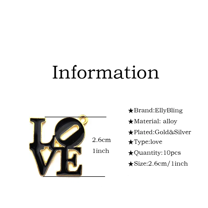 Metal color: Gold-color, Ships From: CHINA - 10pcs Love Letter Charms Drop Oil for Bracelet Bangle Jewelry Making DIY Accessories Wholesale LER031- LER032