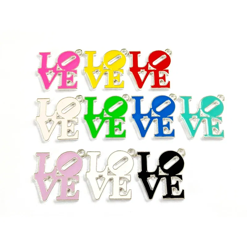 Metal color: Gold-color, Ships From: CHINA - 10pcs Love Letter Charms Drop Oil for Bracelet Bangle Jewelry Making DIY Accessories Wholesale LER031- LER032