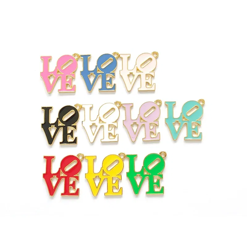 Metal color: Gold-color, Ships From: CHINA - 10pcs Love Letter Charms Drop Oil for Bracelet Bangle Jewelry Making DIY Accessories Wholesale LER031- LER032