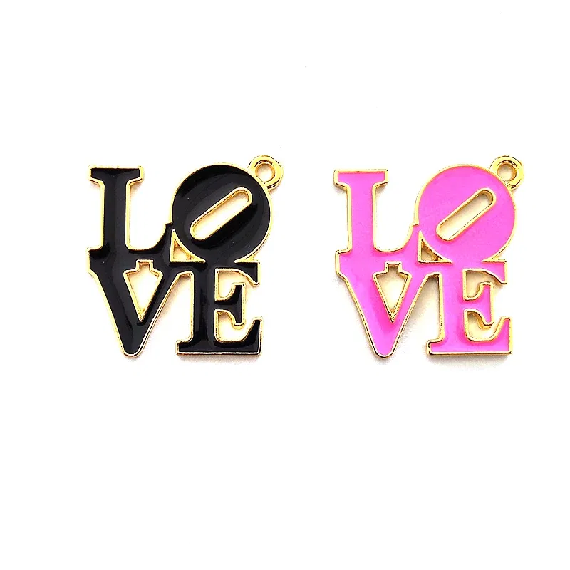 Metal color: Gold-color, Ships From: CHINA - 10pcs Love Letter Charms Drop Oil for Bracelet Bangle Jewelry Making DIY Accessories Wholesale LER031- LER032