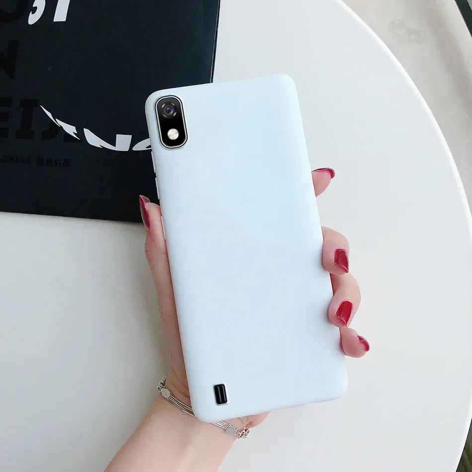 Color: Pink, Material: Denim - Candy color Phone Case For Samsung galaxy A10 A20 A20E A30 A40 A50 A70 S A01 A11 A21 A31 A41 A51 A71 4G Silicone TPU Back Cover