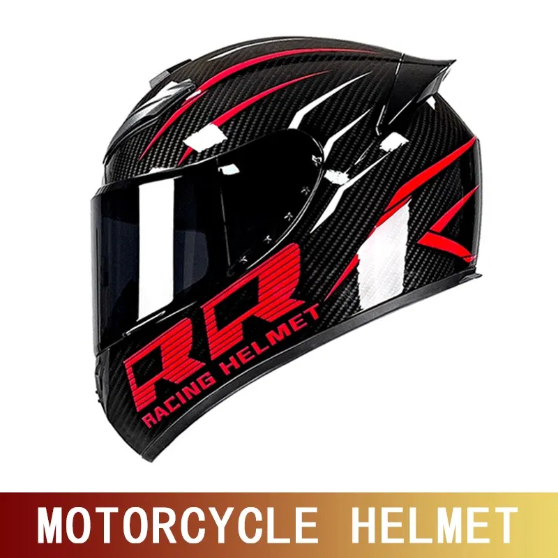 Color: Red, Size: M - Motorcycle helmet motorcycle full helmet racing kart winter anti-fog retro personality helmet