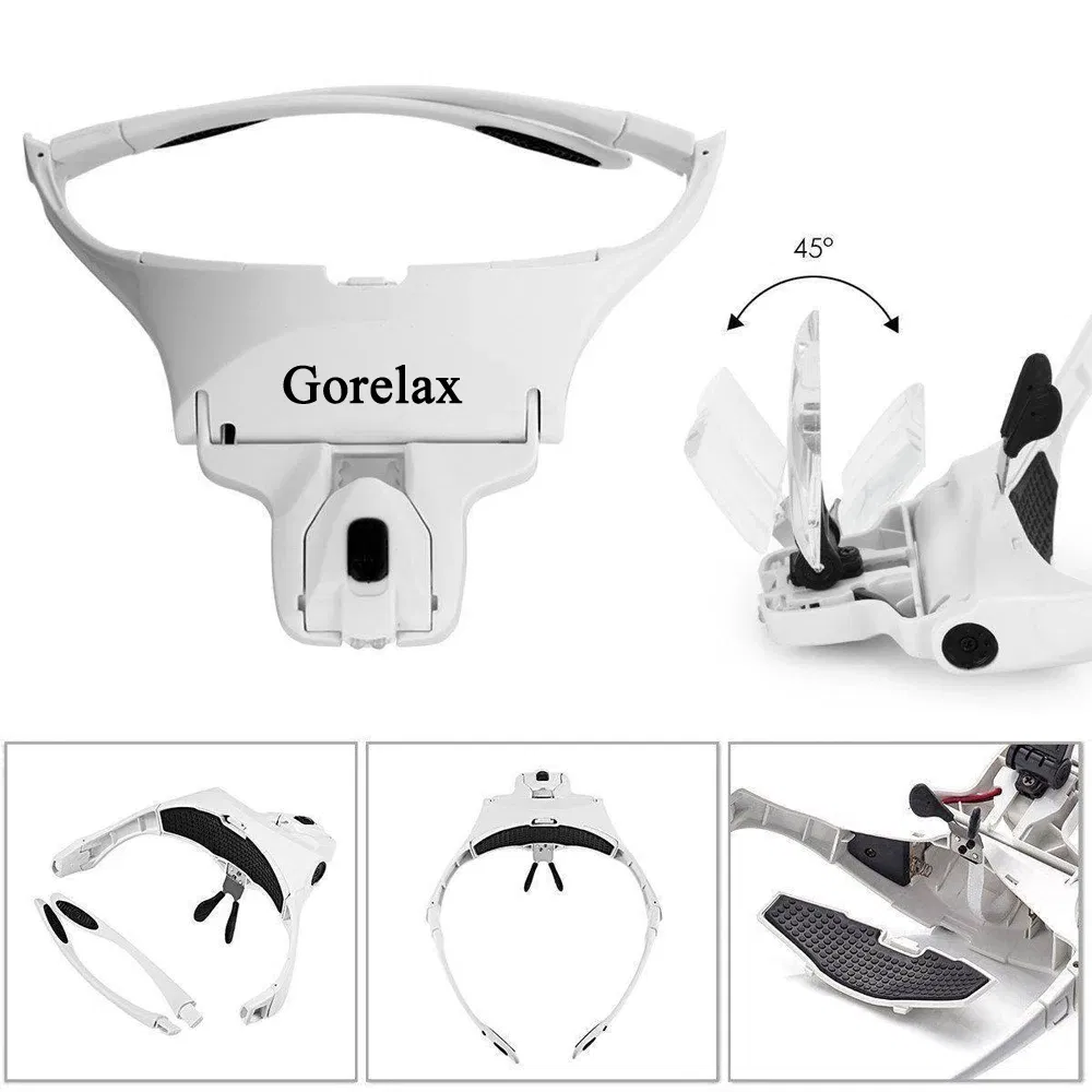 Color: Silver - Magnifying Glasses LED Light Lamp Head Loupe Jeweler Headband Magnifier Eye Glasses Optical Glass Tool Repair Reading Magnifier