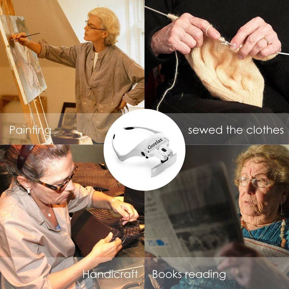 Color: Silver - Magnifying Glasses LED Light Lamp Head Loupe Jeweler Headband Magnifier Eye Glasses Optical Glass Tool Repair Reading Magnifier