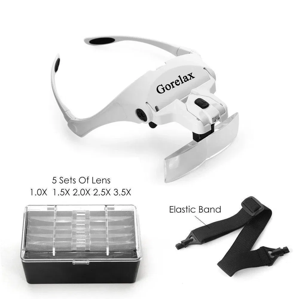 Color: Silver - Magnifying Glasses LED Light Lamp Head Loupe Jeweler Headband Magnifier Eye Glasses Optical Glass Tool Repair Reading Magnifier