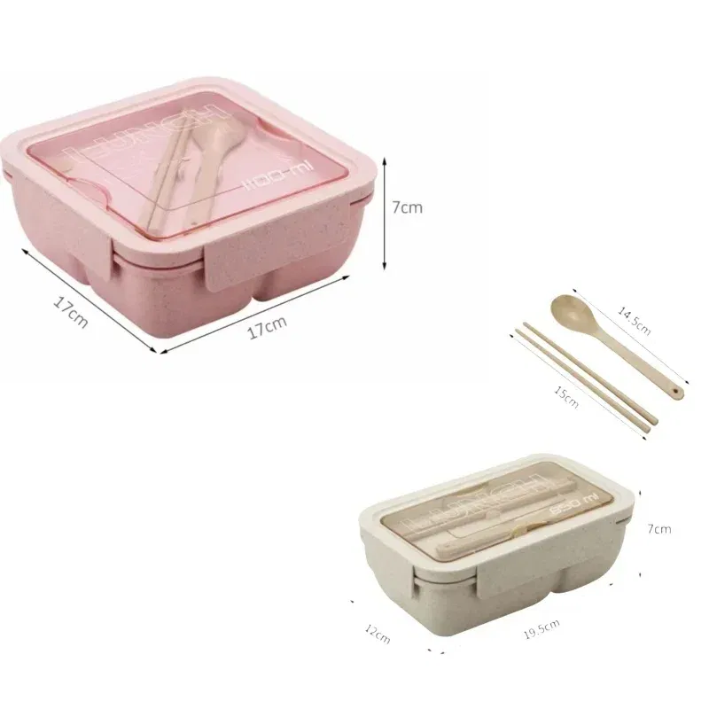 Color: Silver - 850/1100ML wheat straw lunch box bento box Microwave oven Students with lid canteen simple lunch box rectangular portable