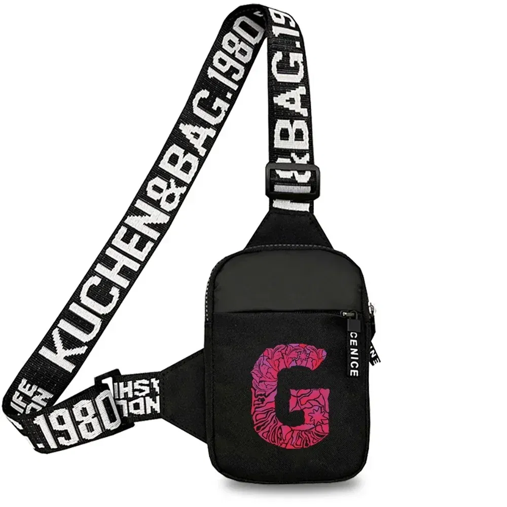 Color: Ivory - Sports Chest Bag Men Small Mobile Phone Messenger Bags Waist Bags Multi-Function Carry-on Bag Engrave Image Initial Name Patter