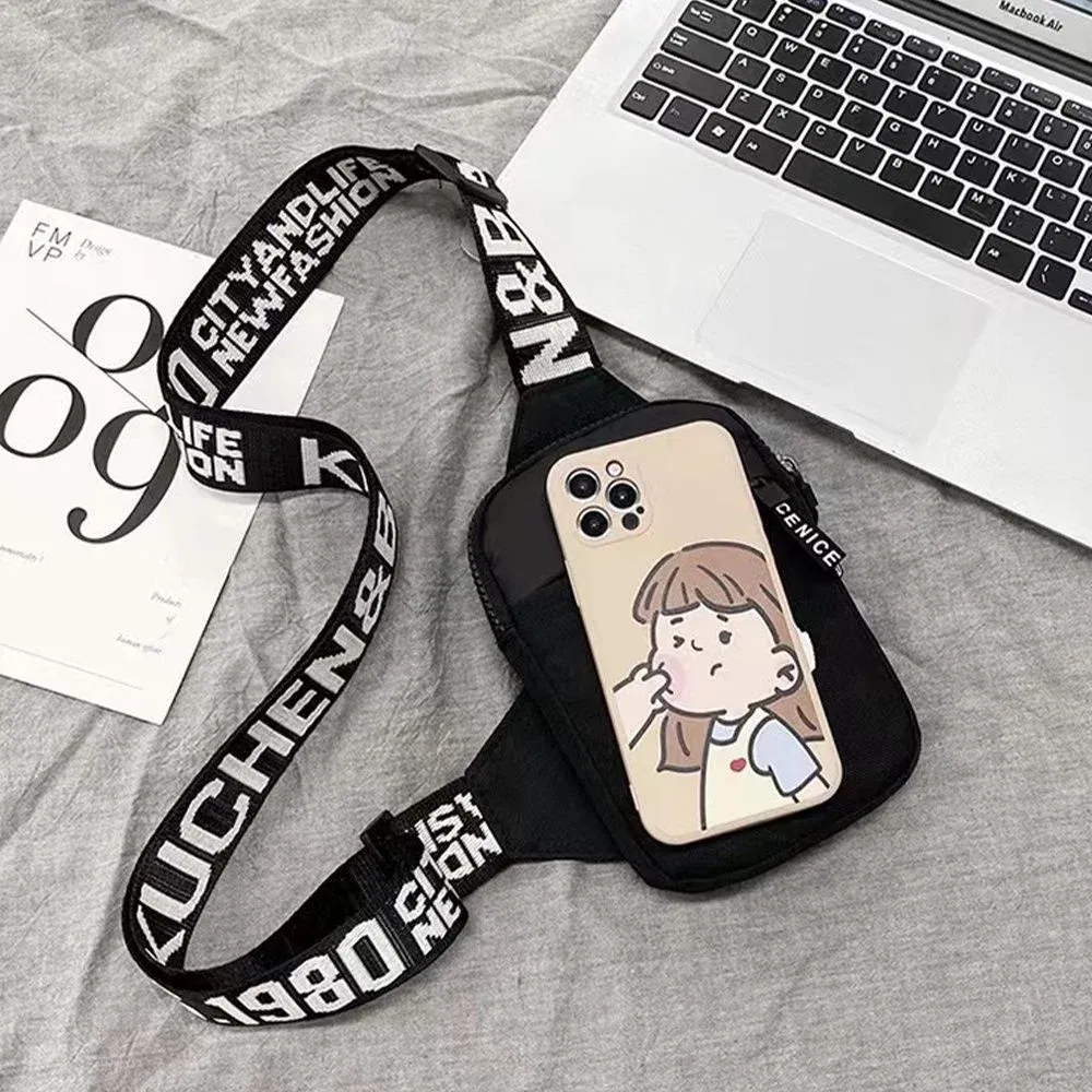 Color: Ivory - Sports Chest Bag Men Small Mobile Phone Messenger Bags Waist Bags Multi-Function Carry-on Bag Engrave Image Initial Name Patter