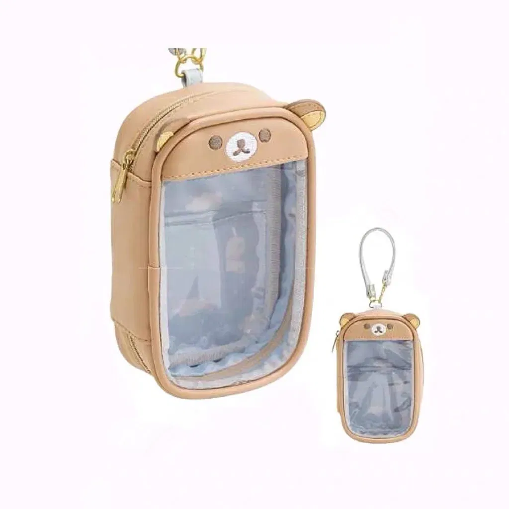 Color: Brown - Cute Rilakkuma Korilakkuma Bear Children Transparency PU Coin Purse Key Bag Card ID Holder Small Wallets For Women