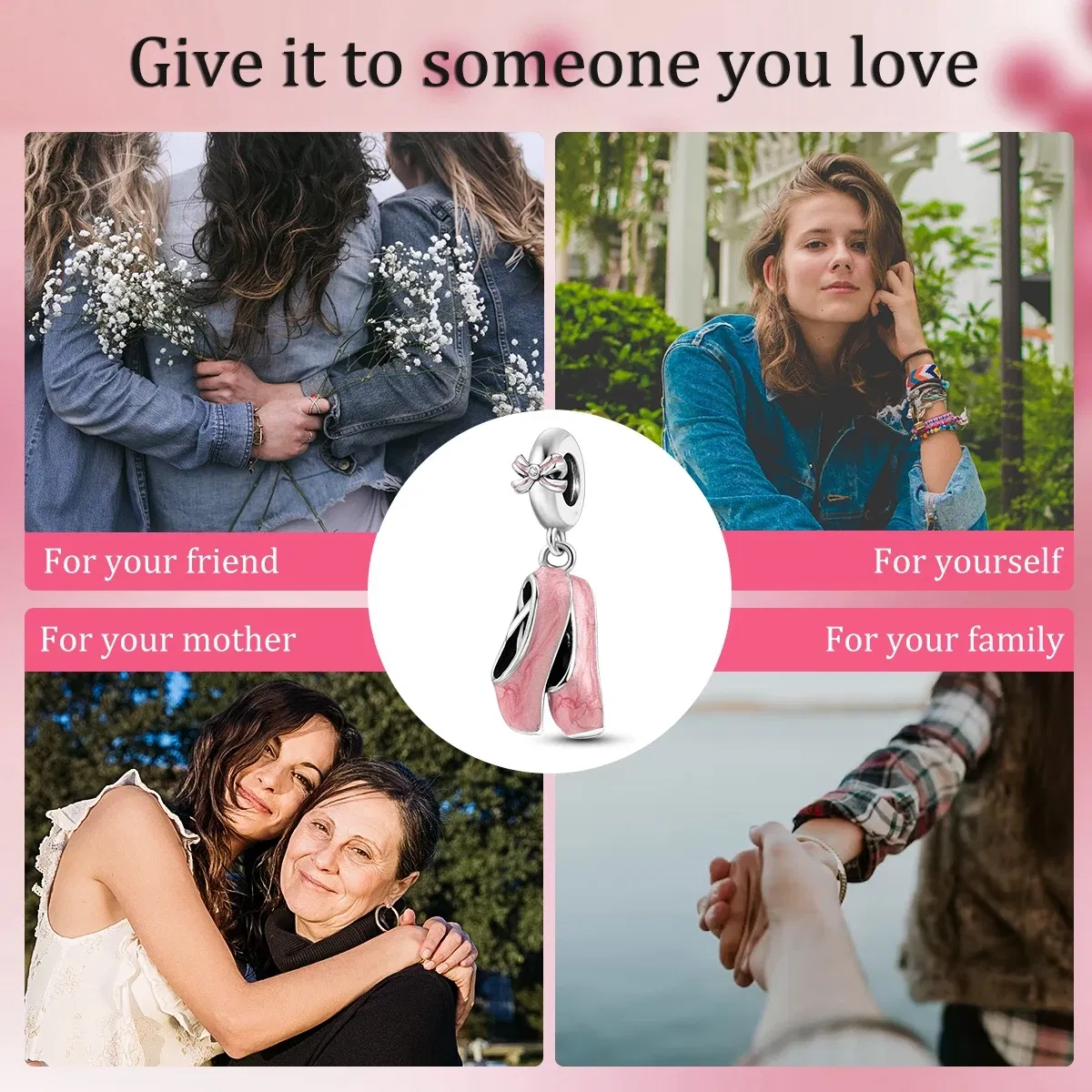 Color: Red - 925 Sterling Silver Pink Series Charms Love-Heart Cute Animals Beads Fit Pandora Original Bracelets Girl Jewelry Gifts Accessory