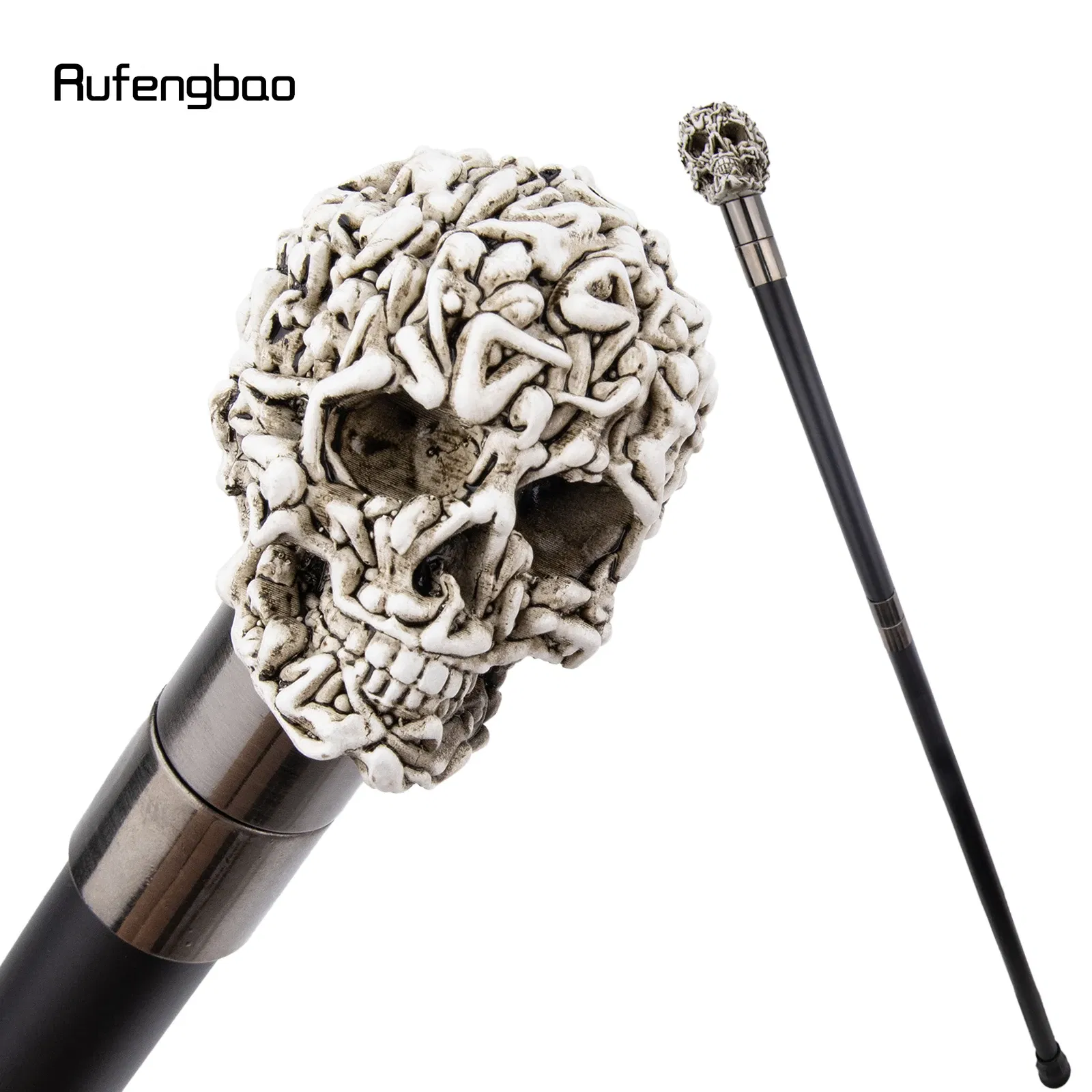White Resin Skull Head Walking Cane Fashion Decorative Steel Stick Gentleman Elegant Cosplay Cane Knob Crosier 92cm
