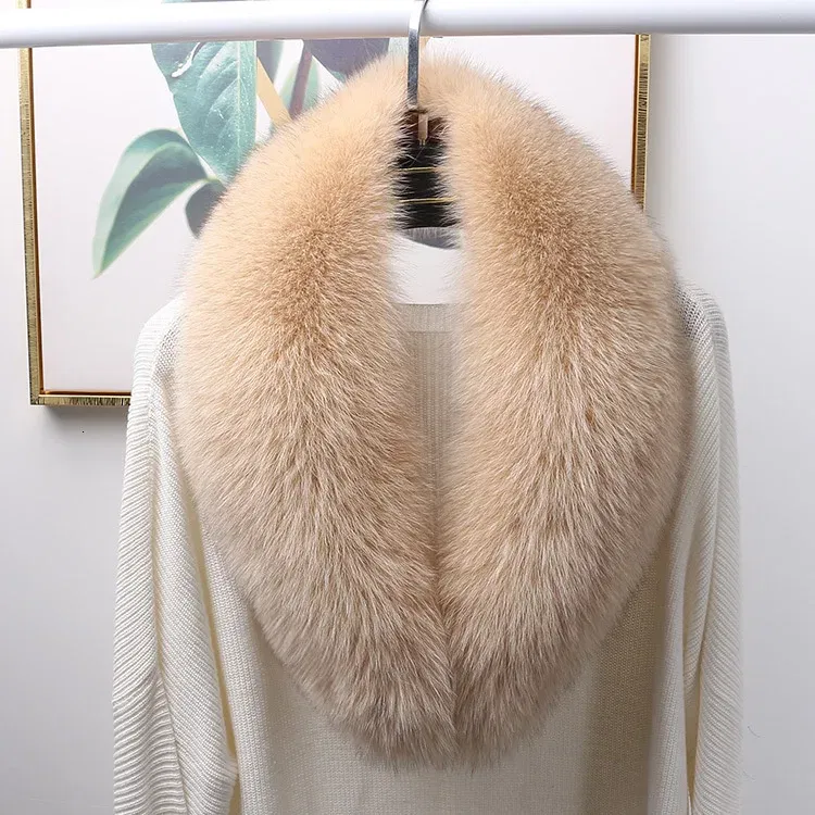 Color: Yellow, Size: L - 100% Natural Real Fox Fur Collar For Women Men Coat Jacket Fur Scarf Winter Extra Large Size Neck Warmer Fur Scarf Shawls Wraps