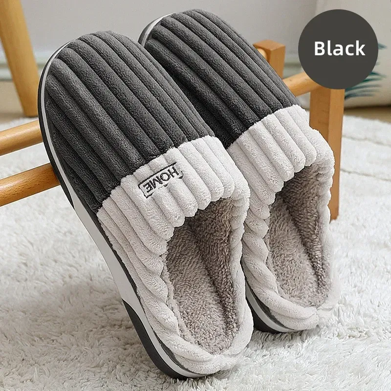 Color: Blue, Shoe Size: 40-41 - New Men Big Size 48 49 Winter Warm Slippers Women Soft Plush Furry Shoes Casual Flats Home Couples Bedroom Anti-Slip Slides