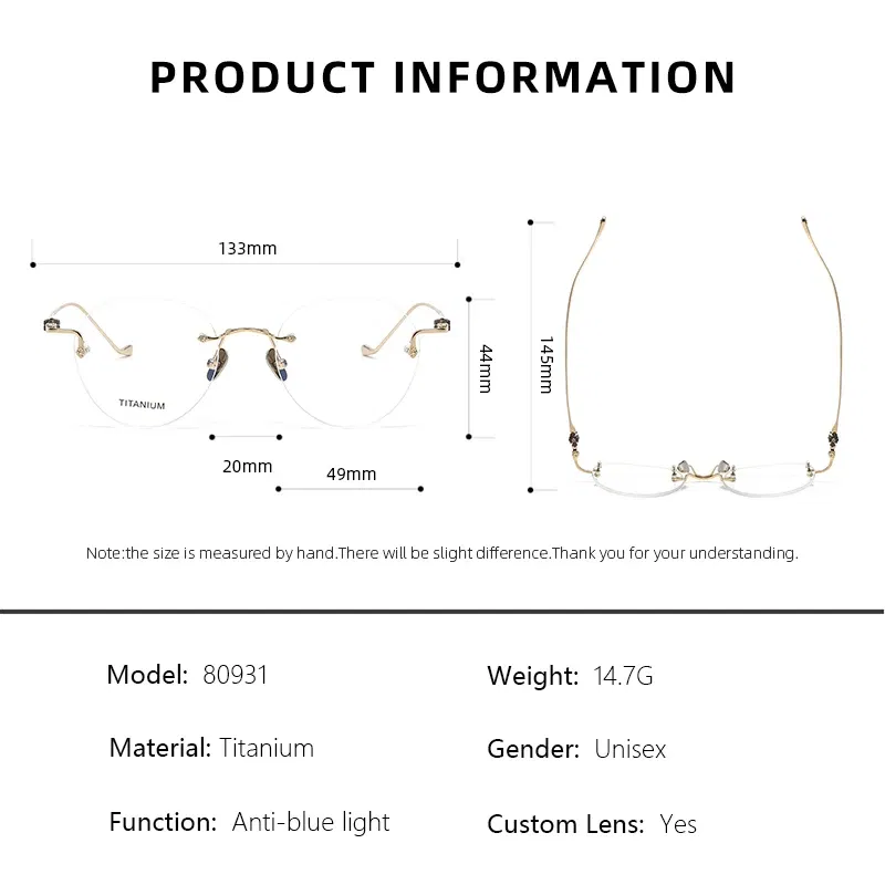 Frame Color: black, Eye Prescription: 0 - BLMUSA Pure Titanium Rimless Anti-blue Light Reading Glasses for Men Round Photochromic Optical Prescription with MR-8 lens