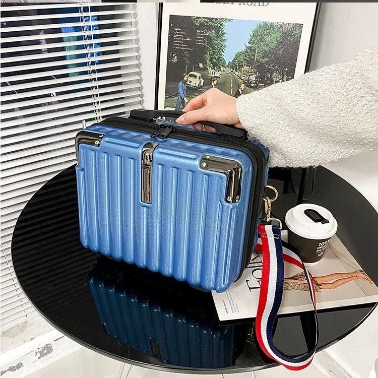 Color: SKY BLUE - Mini Luggage Travel Bag Handbag Shoulder Bag Fashion Makeup Case 14 Inch Backpack Multifunctional Portable PC Bags Hand Bags