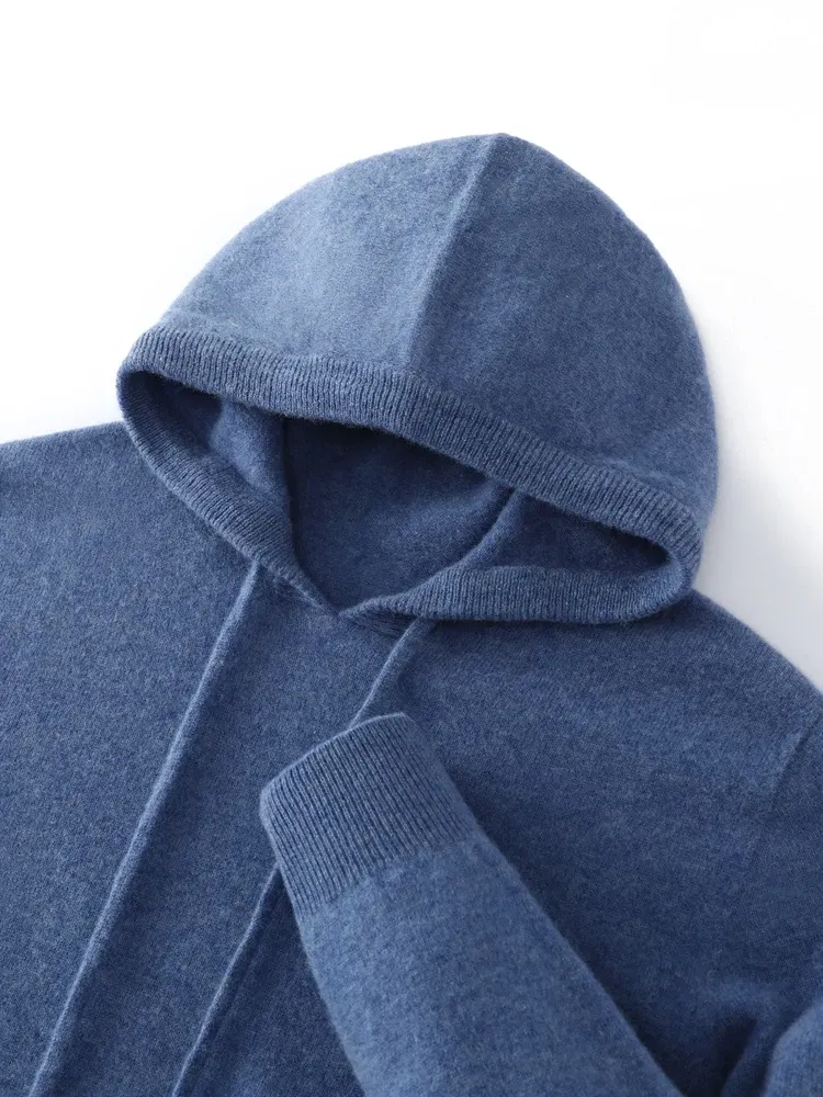 Color: black, Size: XXL - Yoyoselect Men's 100% Cashmere  Luxury Sweater Hoodie Autumn Winter Thick Warm Hooded Pullover Casual Smart Jumpers Knitwear Top