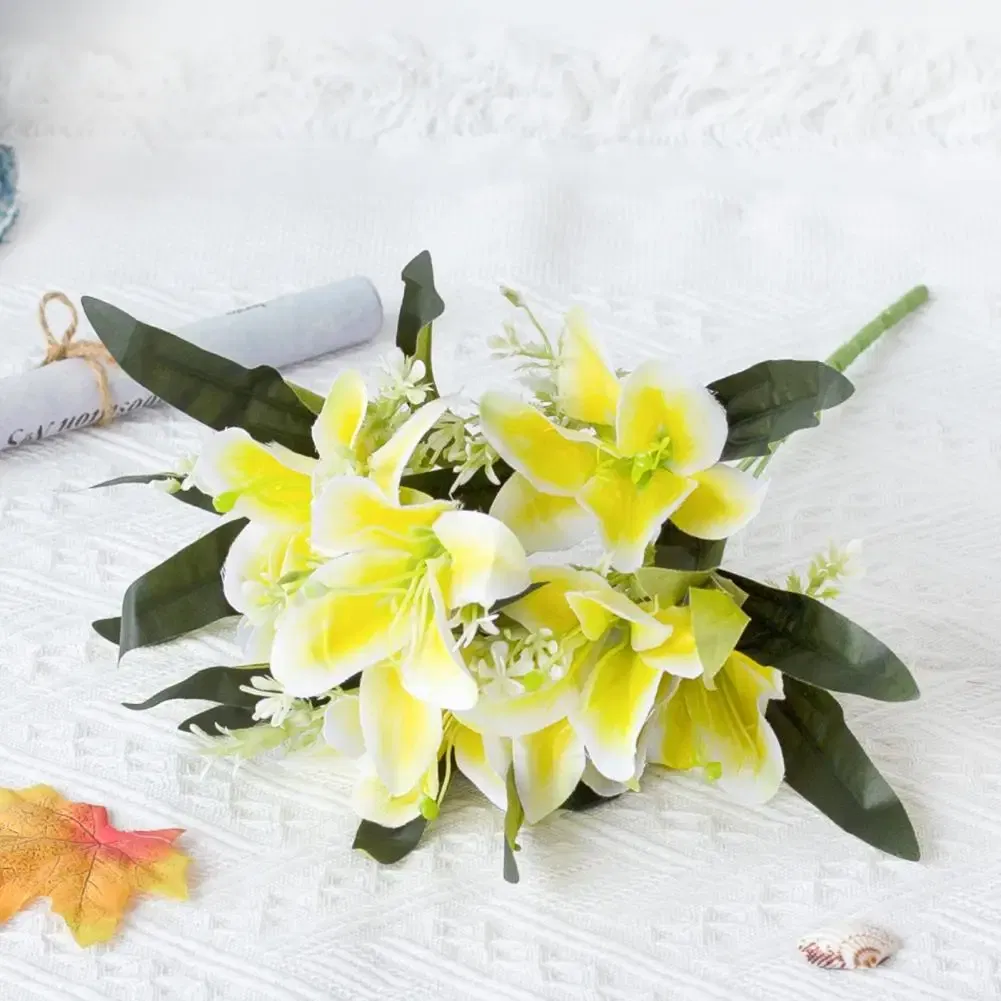 Color: WHITE - 1Pc Artificial Lilies Flower No Withering Non-fading Single Branch Multi-fork Artistic Modern Style Fake Flower for Wedding