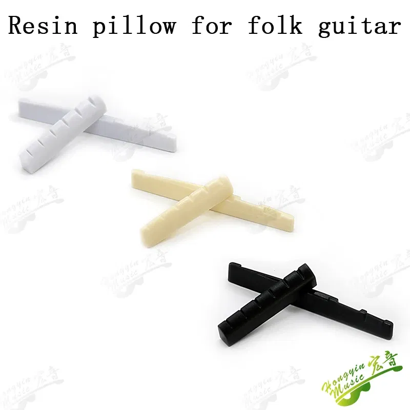 Color: WHITE - 1 SET Acoustic wood folk guitar string pillow resin upper and lower pillow bridge string pillow code string pad
