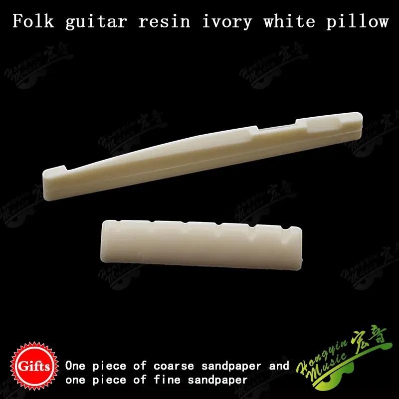 Color: WHITE - 1 SET Acoustic wood folk guitar string pillow resin upper and lower pillow bridge string pillow code string pad