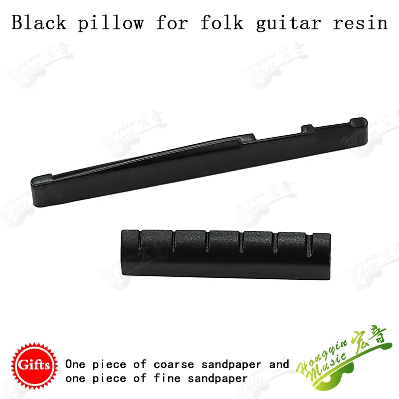 Color: WHITE - 1 SET Acoustic wood folk guitar string pillow resin upper and lower pillow bridge string pillow code string pad