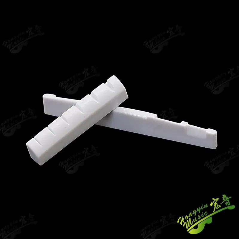 Color: WHITE - 1 SET Acoustic wood folk guitar string pillow resin upper and lower pillow bridge string pillow code string pad