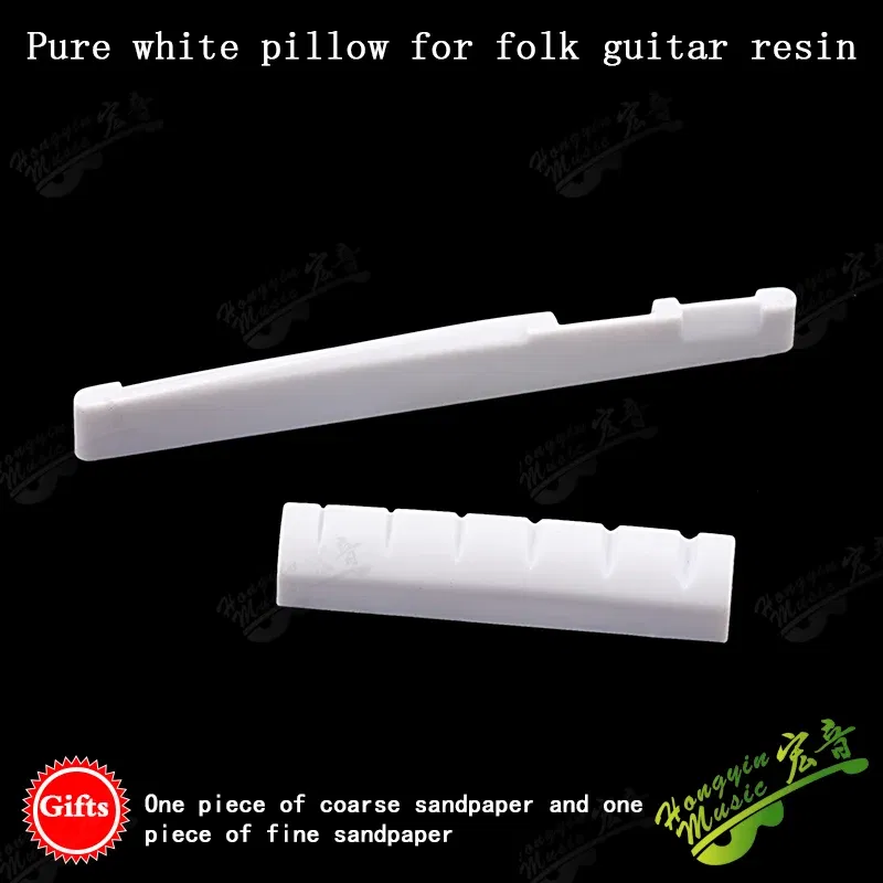 Color: WHITE - 1 SET Acoustic wood folk guitar string pillow resin upper and lower pillow bridge string pillow code string pad