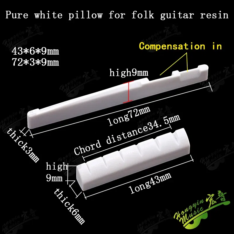 Color: WHITE - 1 SET Acoustic wood folk guitar string pillow resin upper and lower pillow bridge string pillow code string pad