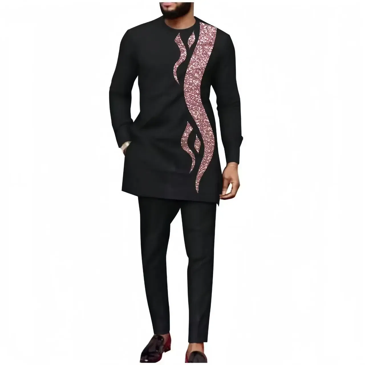 Color: Blue, Size: XXL - 2024 New African Traditional Men's Set Elegant and Fashionable Men's Suit Casual Embroidery Two Piece Set Men's Suit Kaftan