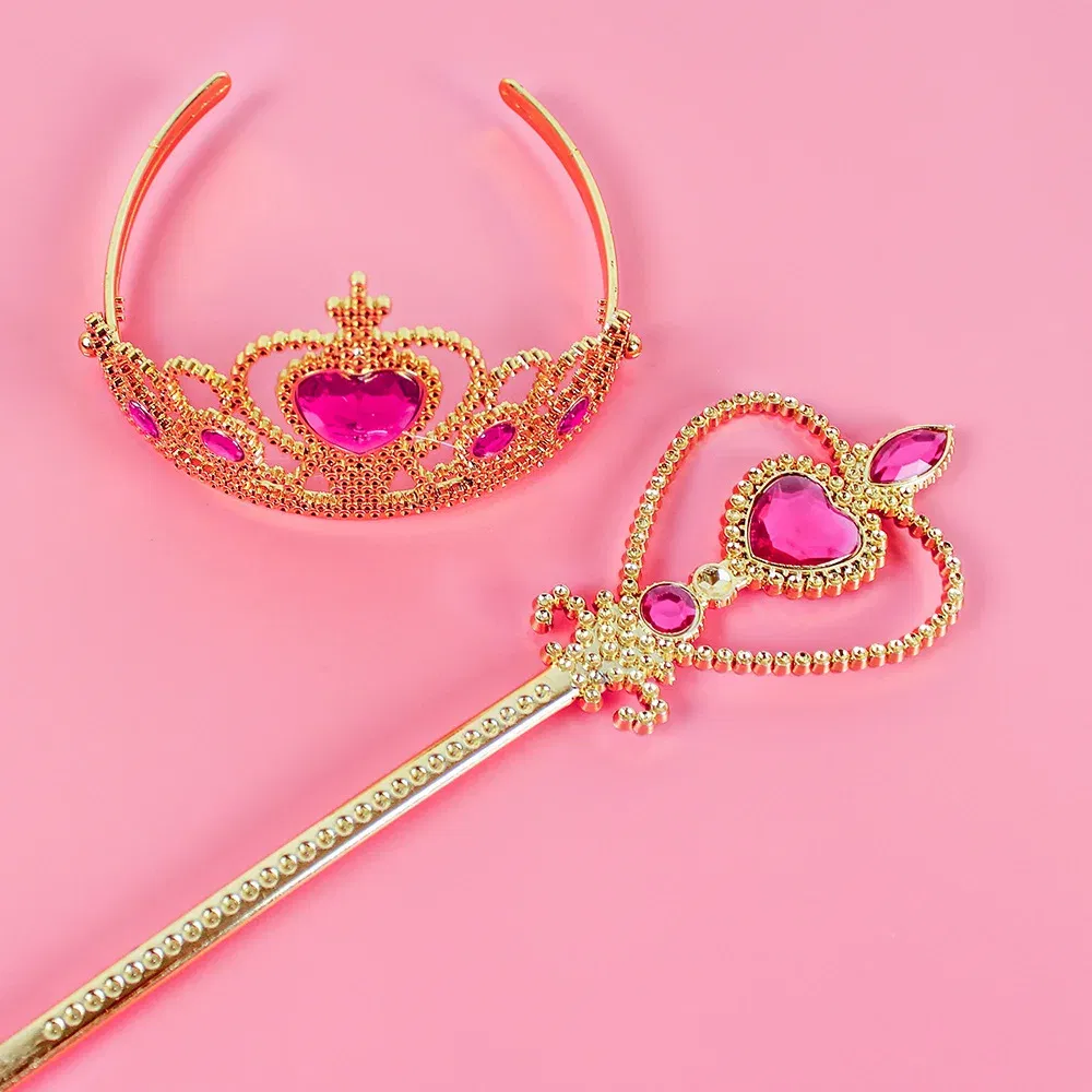 Color: Gold - Pincess Anna Elsa Cosply Accessories Crown Magic Wand Necklace Wig Gloves Frozen Snow White Belle Cinderella Princess Role Play