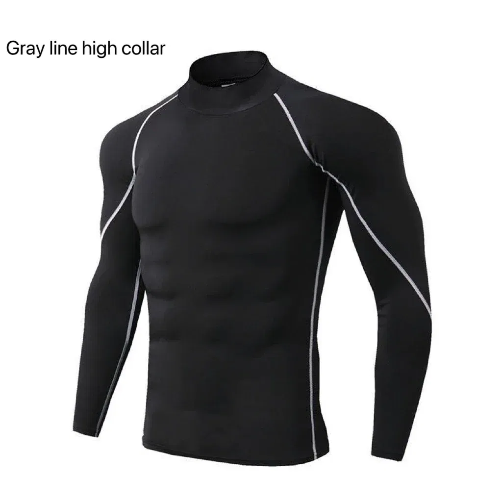 Color: black, Size: XXL - Men's Quick Dry Running T-shirt Workout Compression Shirt Turtleneck Long Sleeve Rash Guard Gym Base Layer Athletic Undershirt