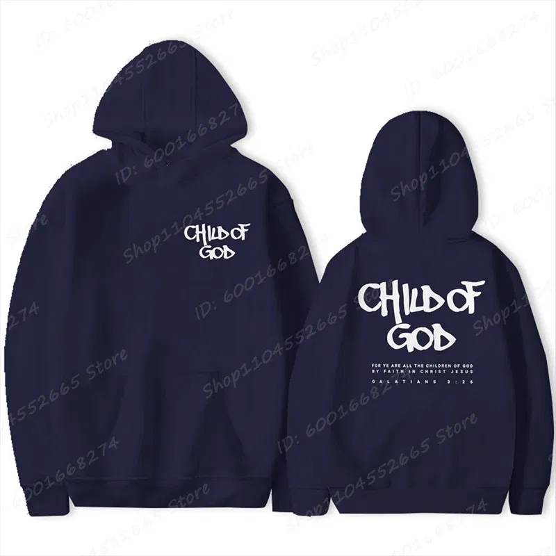 Color: DEEP BLUE, Size: S - I Am A God Child Letter Print Hoodies Christian God Sweatshirts Hooded Pullover Pray The Lord Sweatshirt Women's Clothing