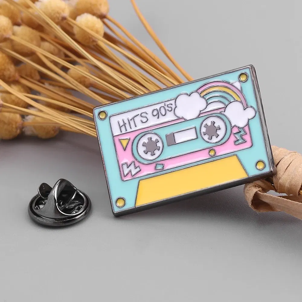 Punk Music Lovers Enamel Pin Good Vibes Tape DJ Rainbow Record Player Badge Brooch Lapel Pin Cool Gothic Jewelry Gift
