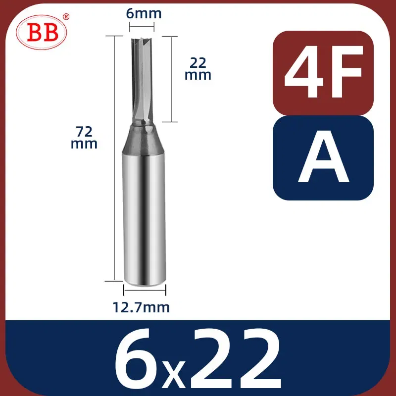 Cutting Edge Length: 5.5mm, Dimensions: 3.175*1*3 - BB Straight Slot Milling Cutter CNC Wood Engraving Machine Mill Rough Shape TCT Coated Edge D 6mm 8mm 2T 3T 4F Shank 1/2 12.7mm