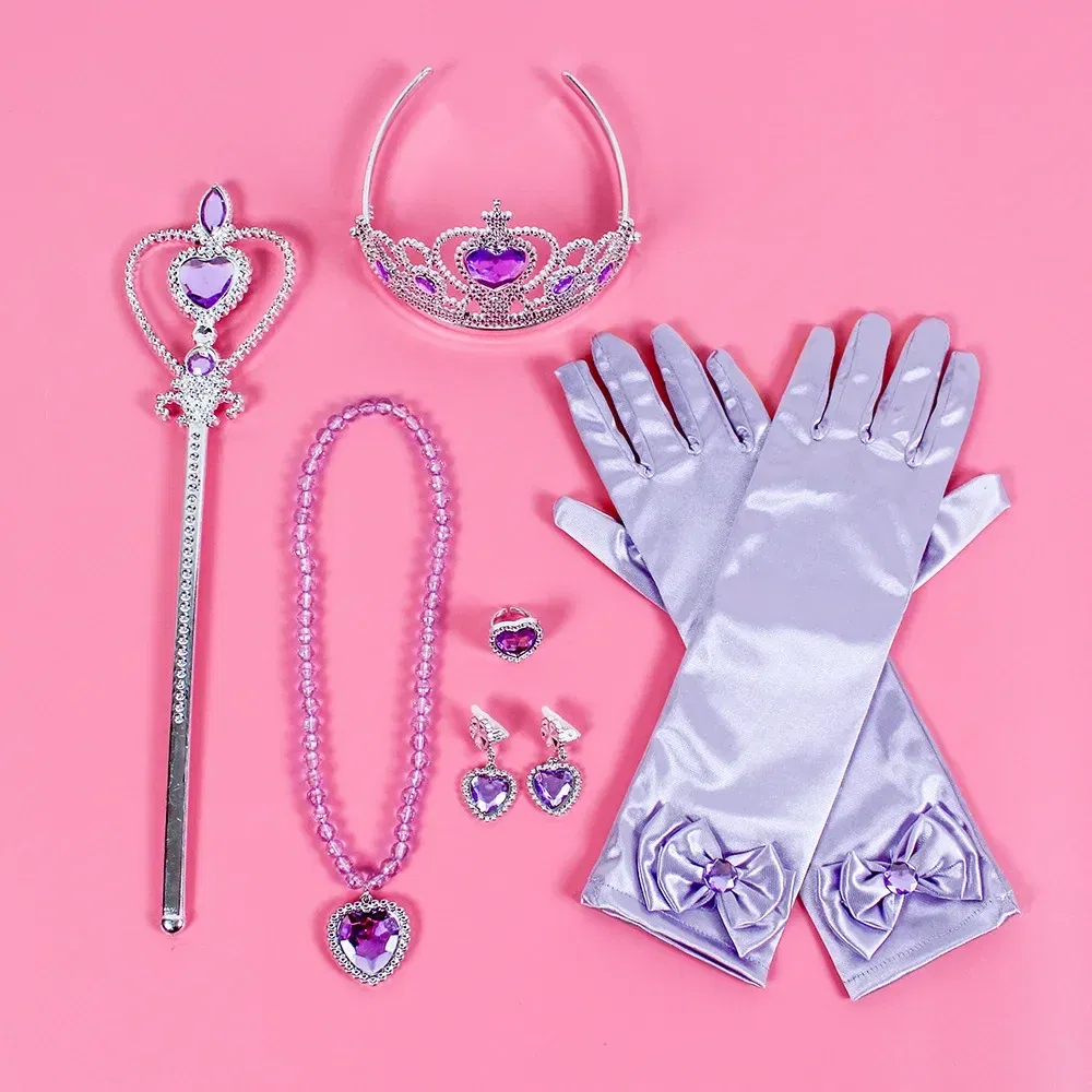 Color: Beige - Pincess Anna Elsa Cosply Accessories Crown Magic Wand Necklace Wig Gloves Frozen Snow White Belle Cinderella Princess Role Play
