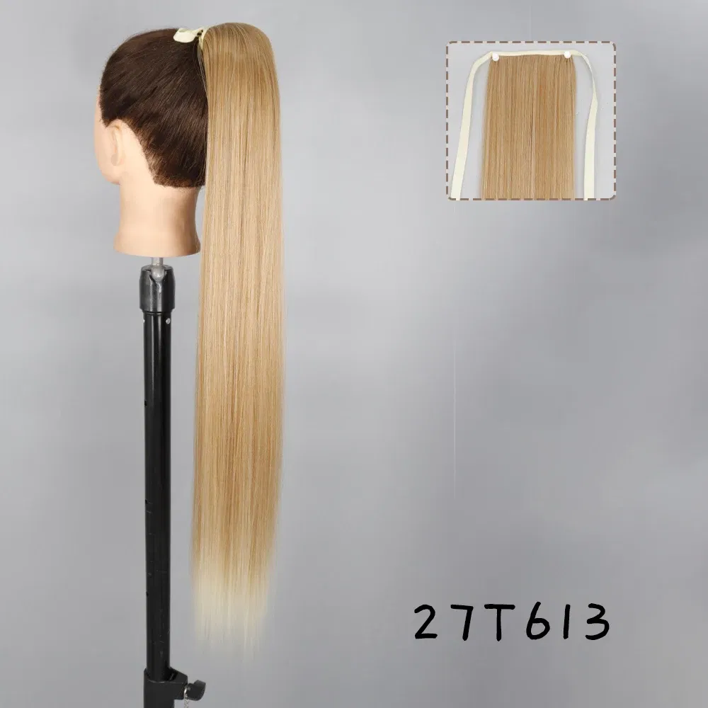 Color: #22, Stretched Length: 22inches - AZQUEEN Straight Synthetic Hairpiece With Ponytail 85cm Super Long Wrap Around Clip In Hair Extensions Pony Tail For Daily Wear
