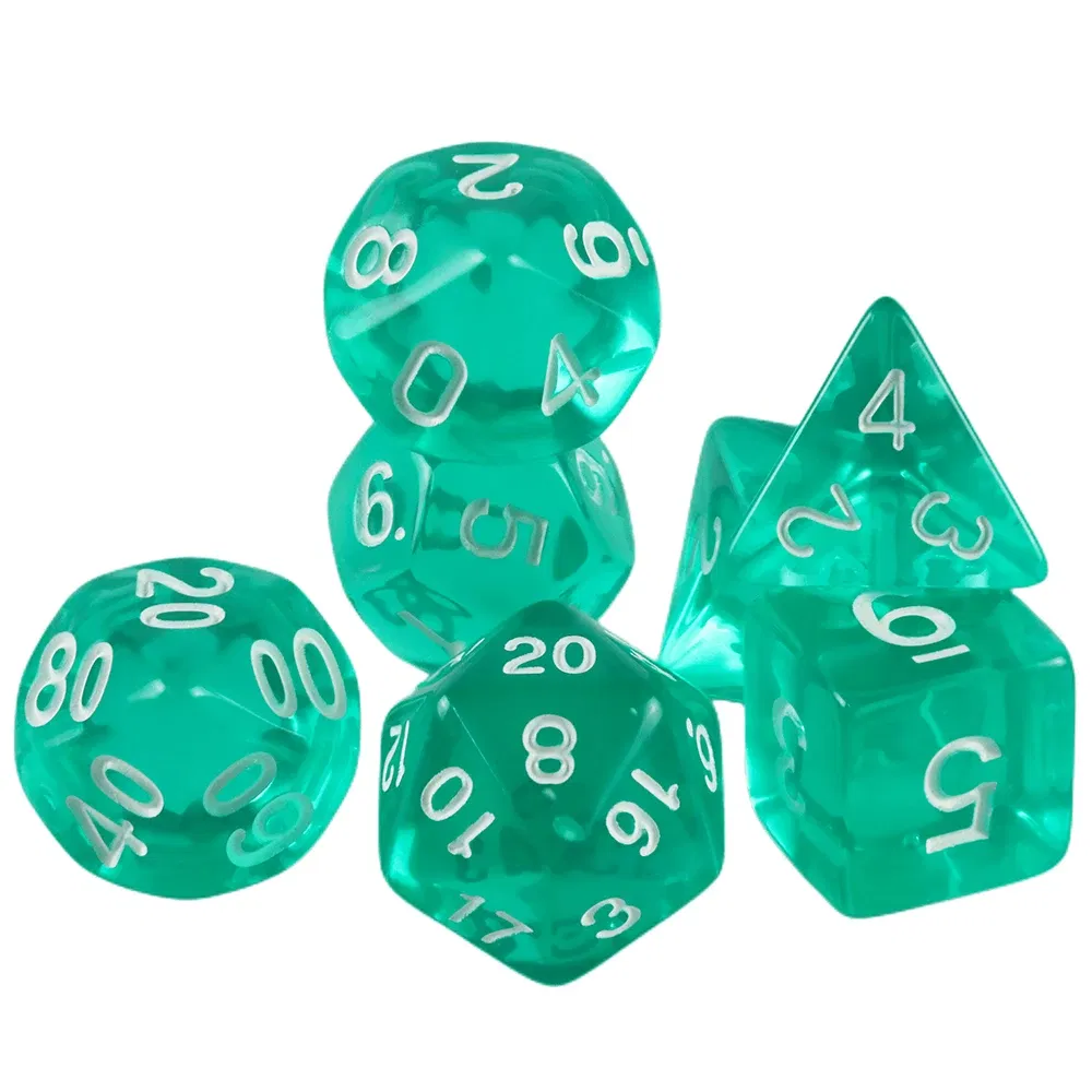 Color: green - High Quality  7 Pcs/set Transparent Crystal Digital  Polyhedral Dice Sets D4-D20 ,  for DNDGame Dados Rpg  Board Game