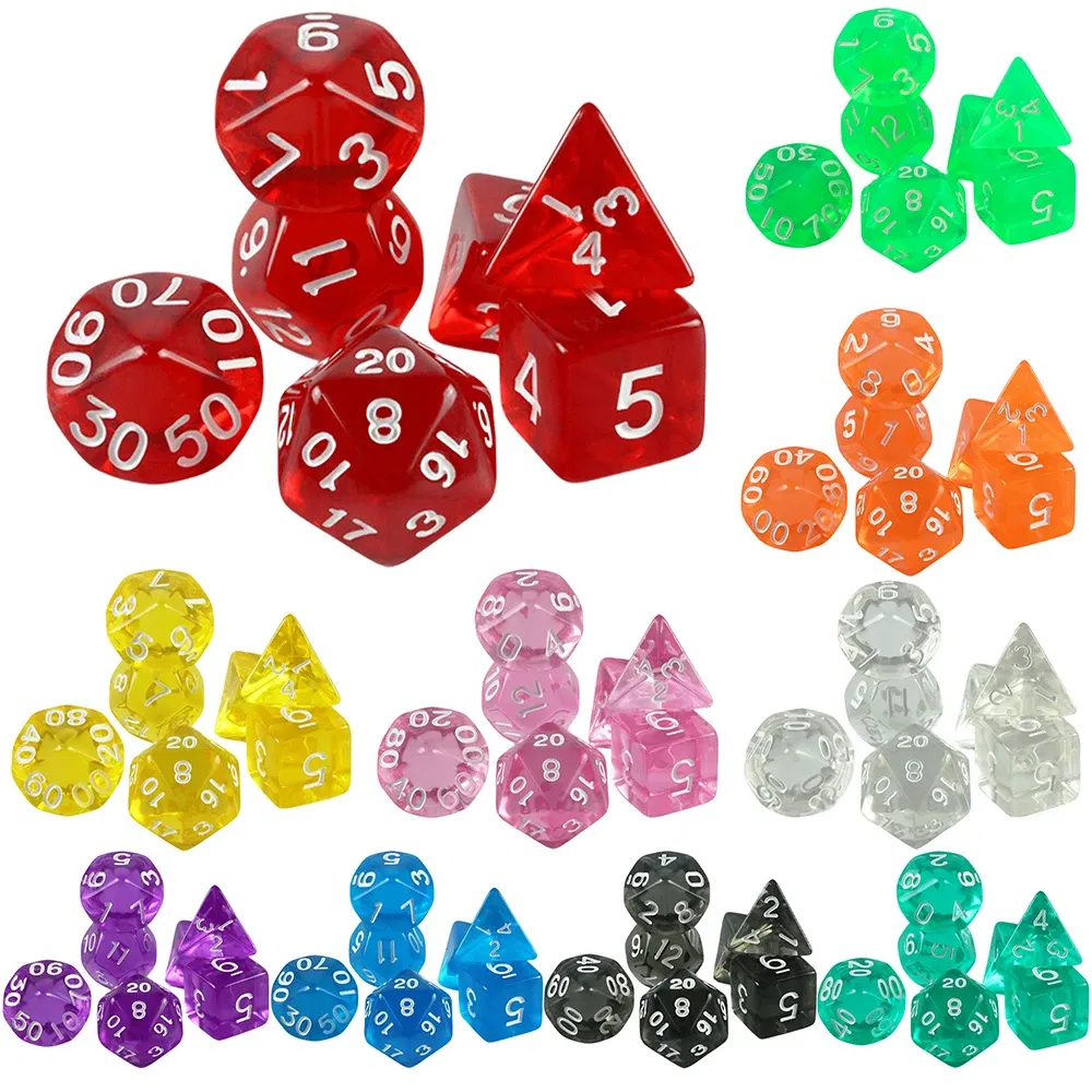 Color: green - High Quality  7 Pcs/set Transparent Crystal Digital  Polyhedral Dice Sets D4-D20 ,  for DNDGame Dados Rpg  Board Game