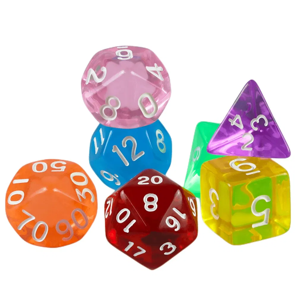 Color: green - High Quality  7 Pcs/set Transparent Crystal Digital  Polyhedral Dice Sets D4-D20 ,  for DNDGame Dados Rpg  Board Game