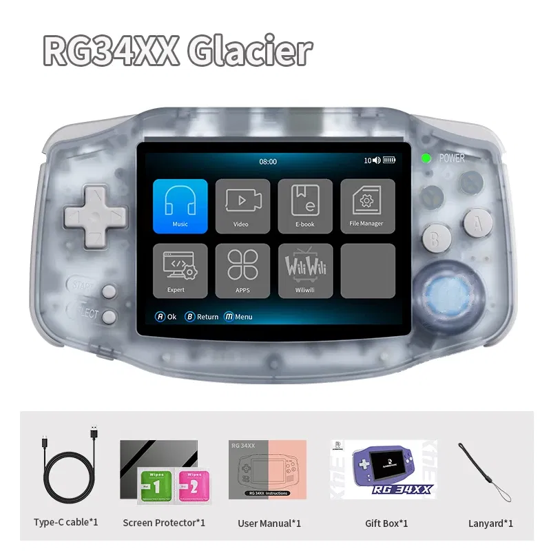 Color: SKY BLUE - ANBERNIC RG34XX Retro Handheld Game Console 3.4” IPS Linux 64-bit 3500mAh Video Gaming Player Supports Streaming WIFI Bluetooth