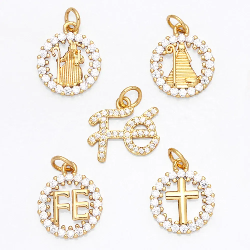 Metal color: BROWN - OCESRIO Virgin Mary Charms for Necklace Earrings Gold Plated Copper CZ Cross FE Handmade Jewelry Making Supplies DIY chma151