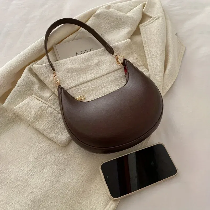 Color: Brown - New Fashionable High-end Moon-shaped Baseball Bag, Showing Luxury, Women's Single Shoulder Bag