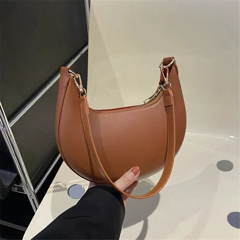 Color: Brown - New Fashionable High-end Moon-shaped Baseball Bag, Showing Luxury, Women's Single Shoulder Bag