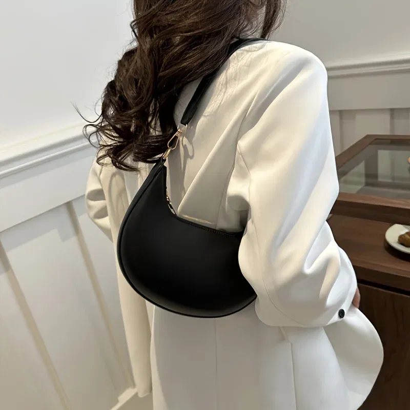 Color: Brown - New Fashionable High-end Moon-shaped Baseball Bag, Showing Luxury, Women's Single Shoulder Bag